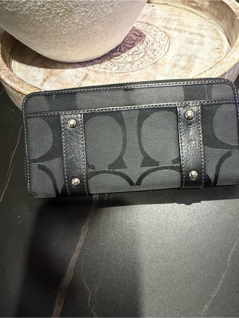 Coach Black and Gray Signature Canvas Zip Wallet with Buckle Detail - Picture 3 of 9